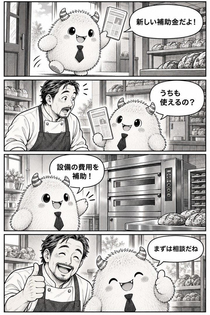 ホジョモンが内容を4コマ漫画で説明