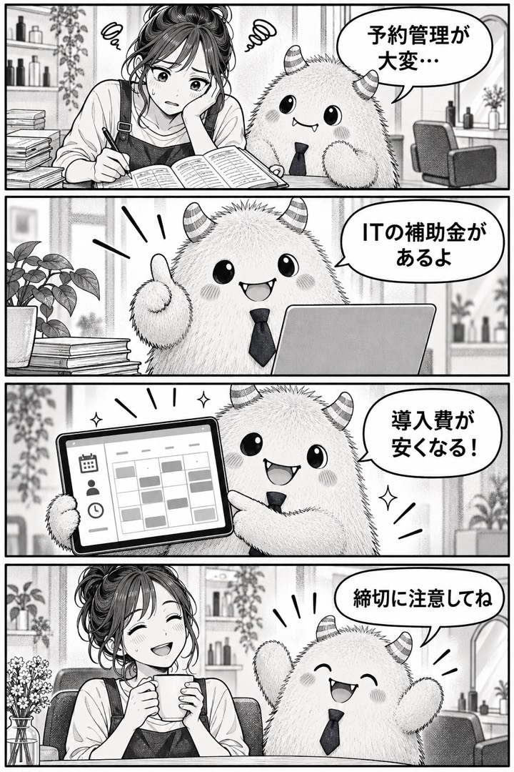 ホジョモンが内容を4コマ漫画で説明
