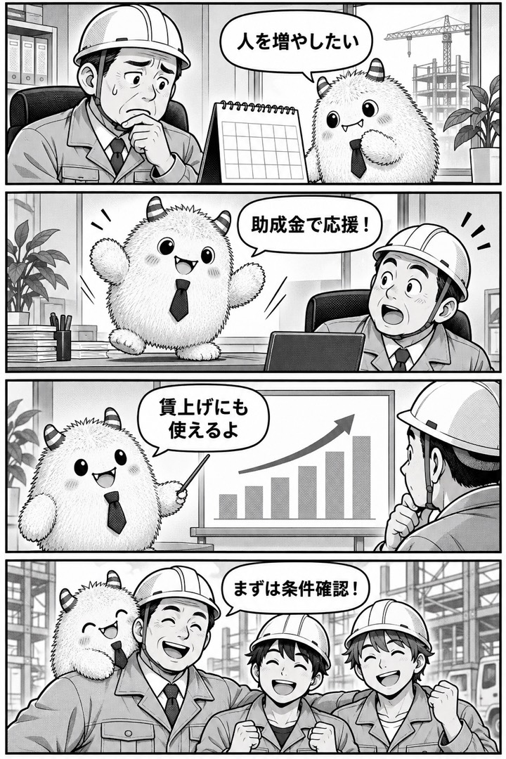 ホジョモンが内容を4コマ漫画で説明
